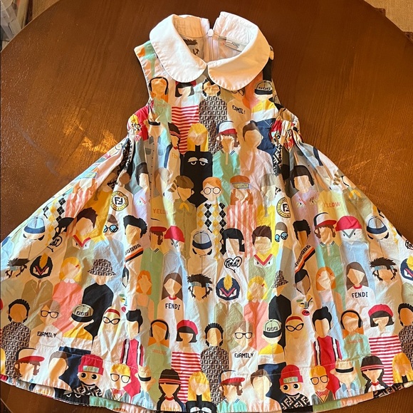 Fendi Other - Fendi Girls Multicolor Printed Cotton Dress with White Peter Pan Collar